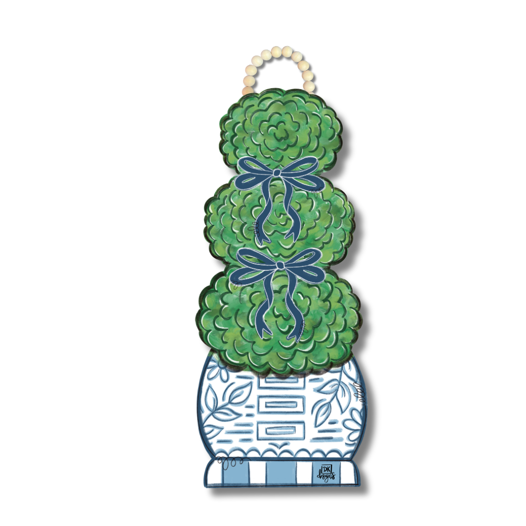 BLUE & WHITE TOPIARY DOOR HANGER