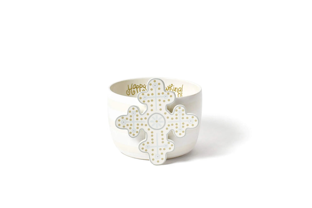 White bowl with a floral design on a white background