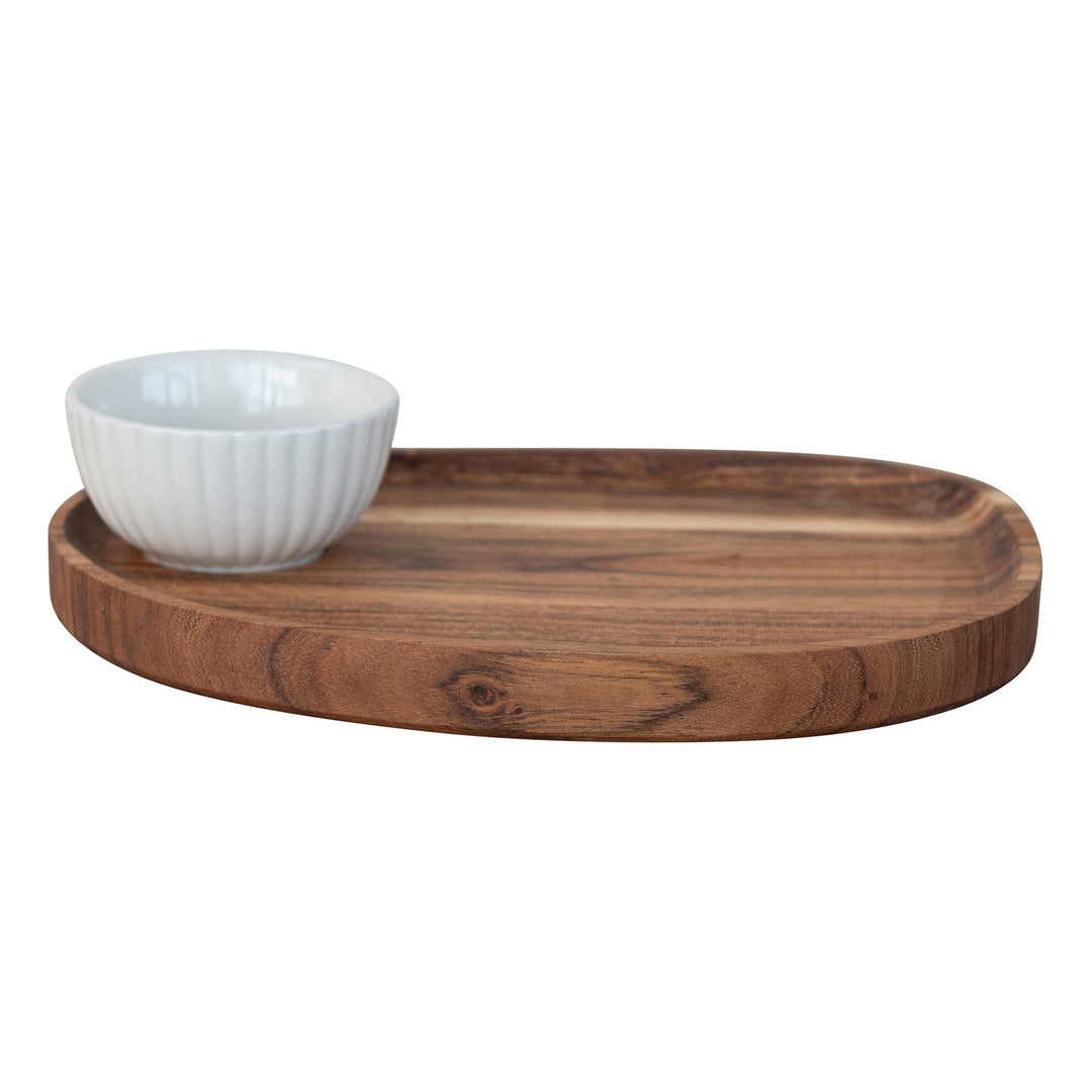 ACACIA WOOD TRAY WITH FLUTED BOWL