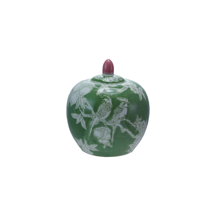 GREEN & PINK FLORAL GINGER JAR