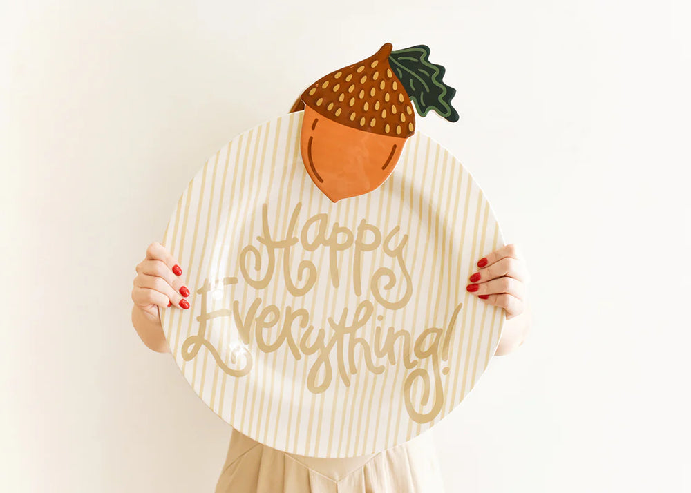 STRIPED NEUTRAL HAPPY EVERYTHING PLATTER WITH ACORN ATTACHMENT