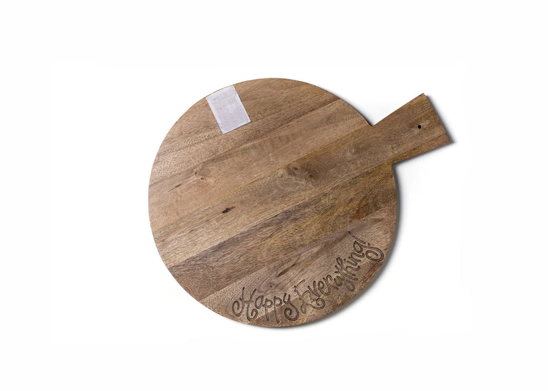 Round wooden cutting board with a handle and &