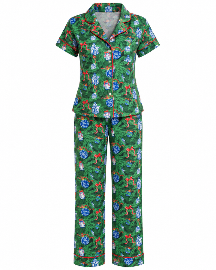 Spruce It Up Short Sleeve Button Up &amp; Pants Pajamas Set