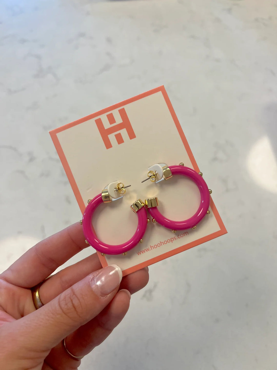 HOT PINK MINI HOOPS WITH GOLD BALLS