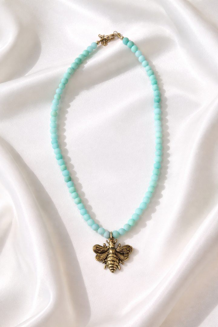 BEADED BEE CHARM NECKLACE