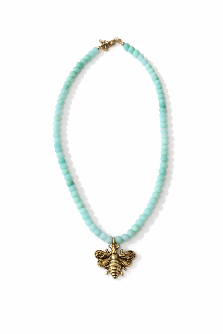 BEADED BEE CHARM NECKLACE
