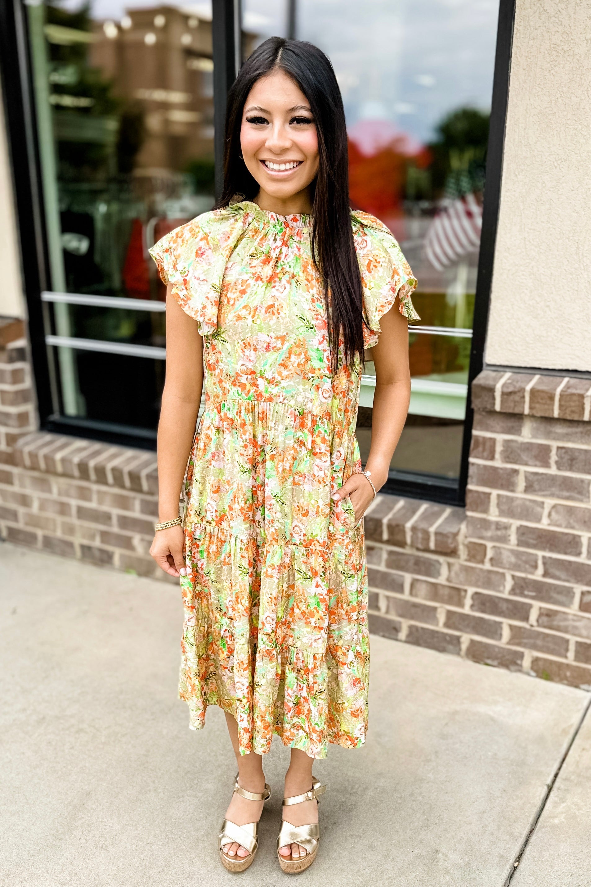 Floral midi dress clearance boutique