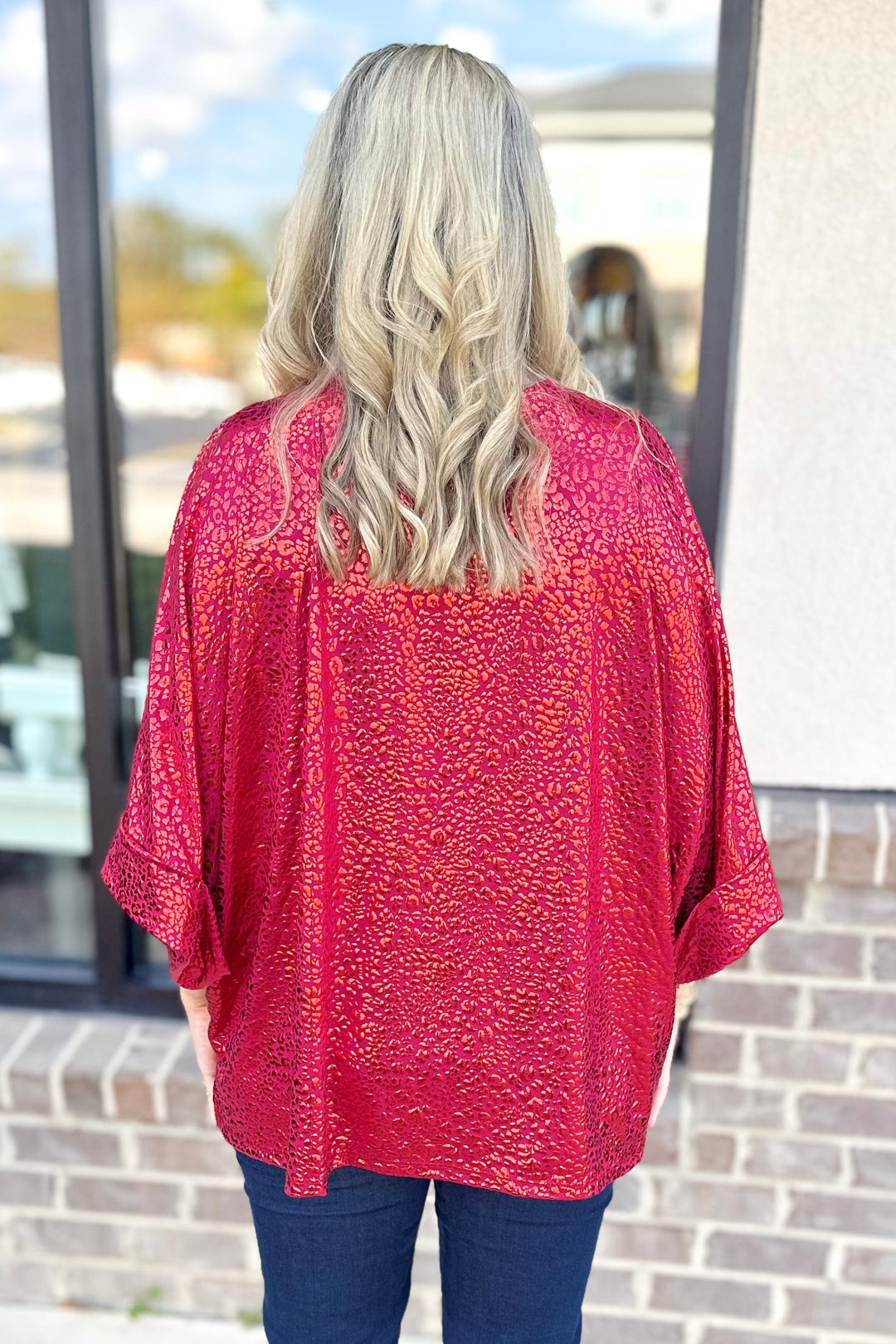 RED METALLIC ANIMAL PRINT TUNIC