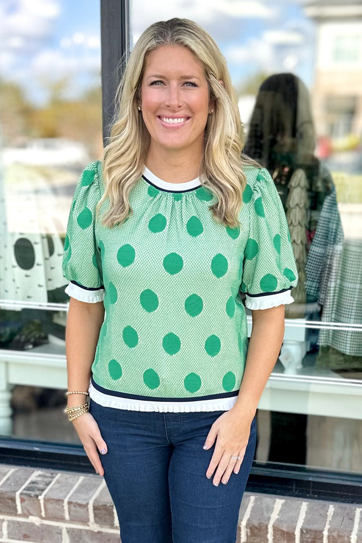 GREEN CIRCLE SHORT SLEEVE SWEATER TOP