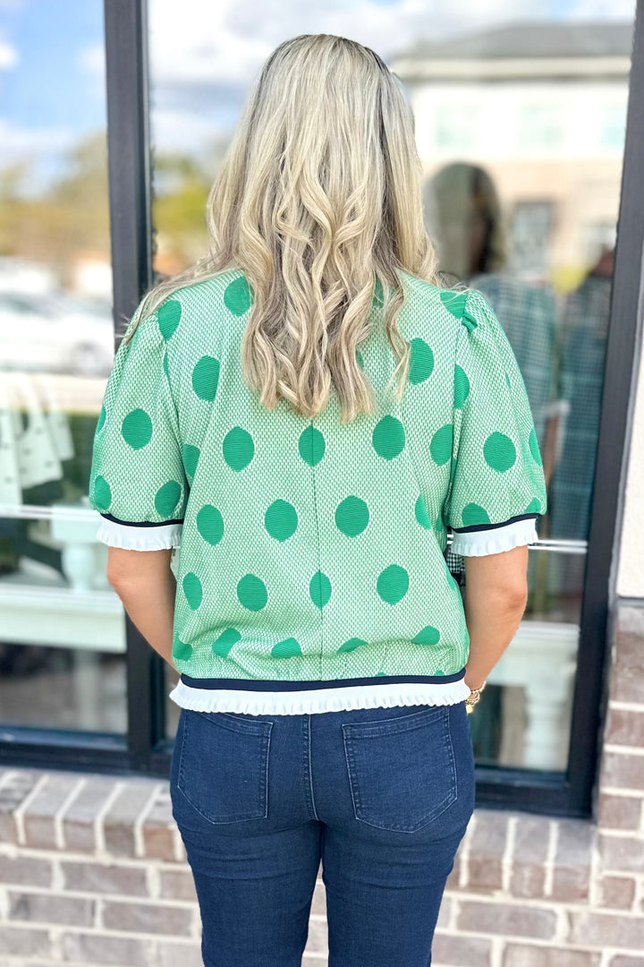 GREEN CIRCLE SHORT SLEEVE SWEATER TOP