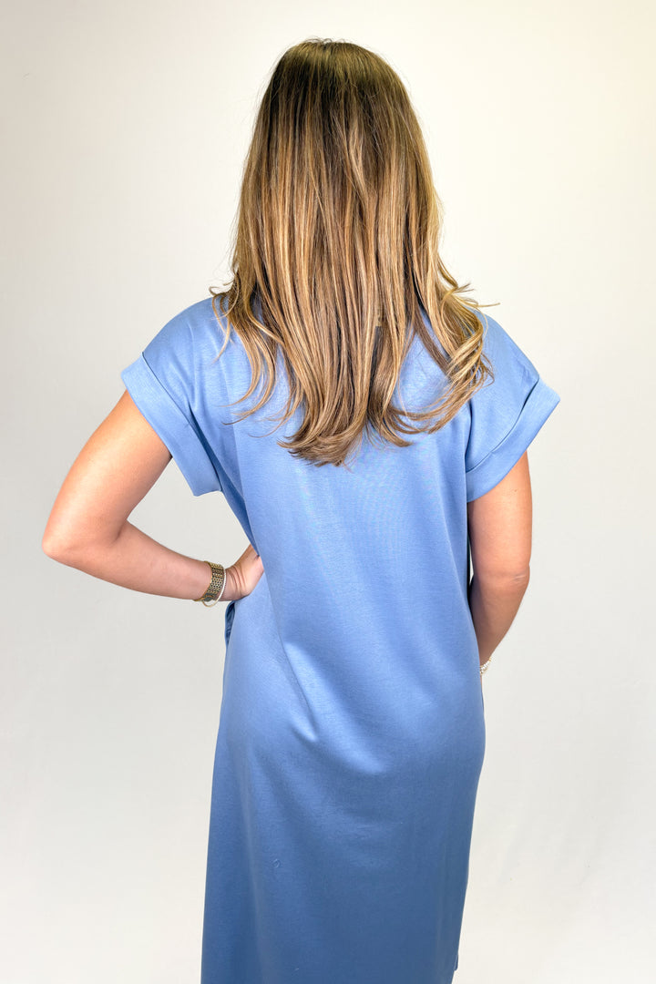 PALE BLUE CONTRAST STITCHING COLLAR DRESS