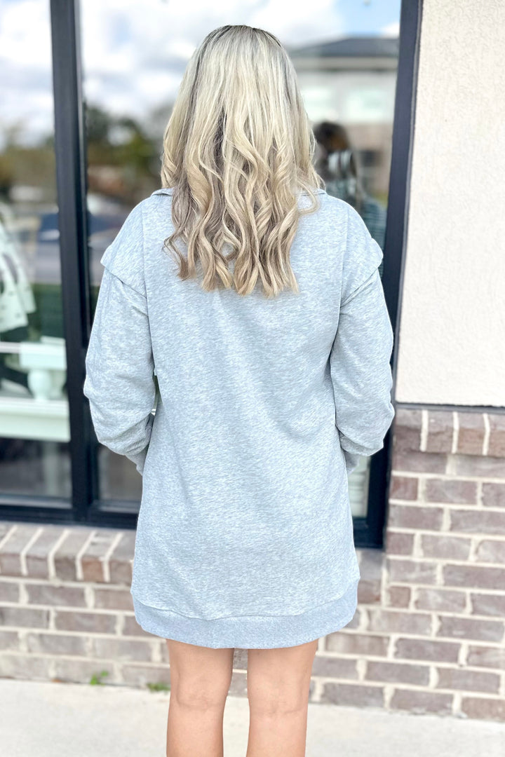 GREY HALF ZIP SWEATSHIRT DRESS