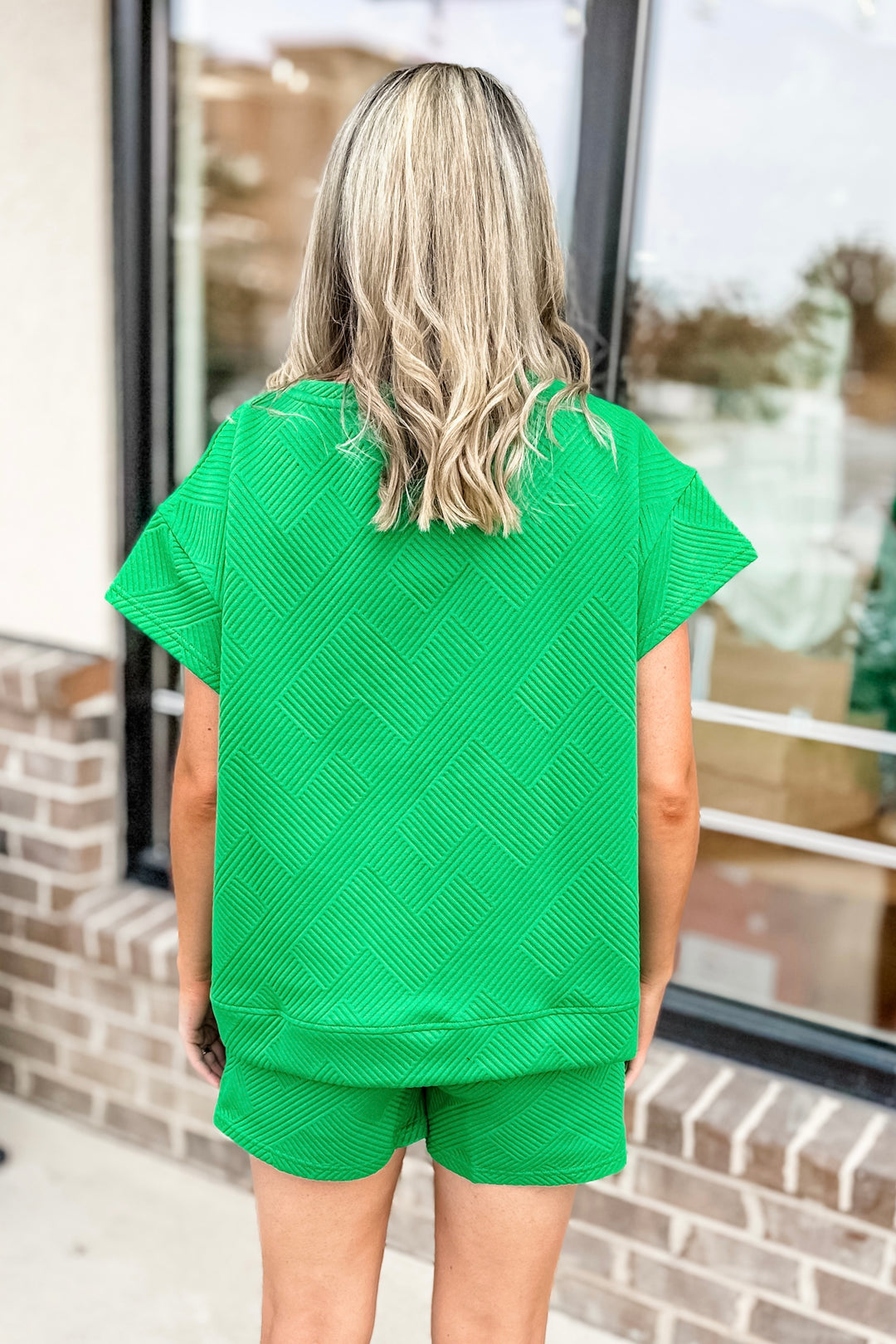 GREEN TEXTURED TOP & SHORTS SET