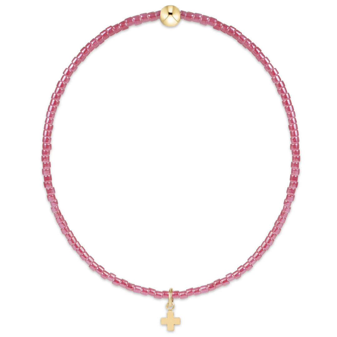 Hope Classic Pink Champagne Bracelet - Signature Cross Small Gold Charm, hand beaded on high-performance elastic for comfortable, effortless styling.