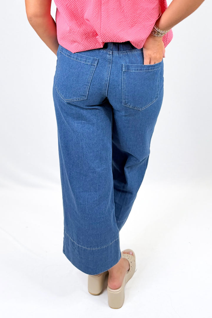 DENIM PINTUCK CROP WIDE LEG JEANS