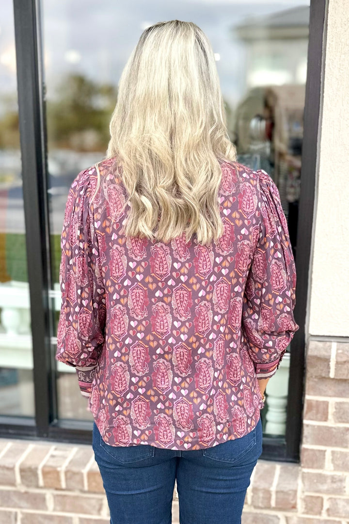 EMILY LOVELOCK: MIDNIGHT PLUM PAISLEY HAILEY TOP