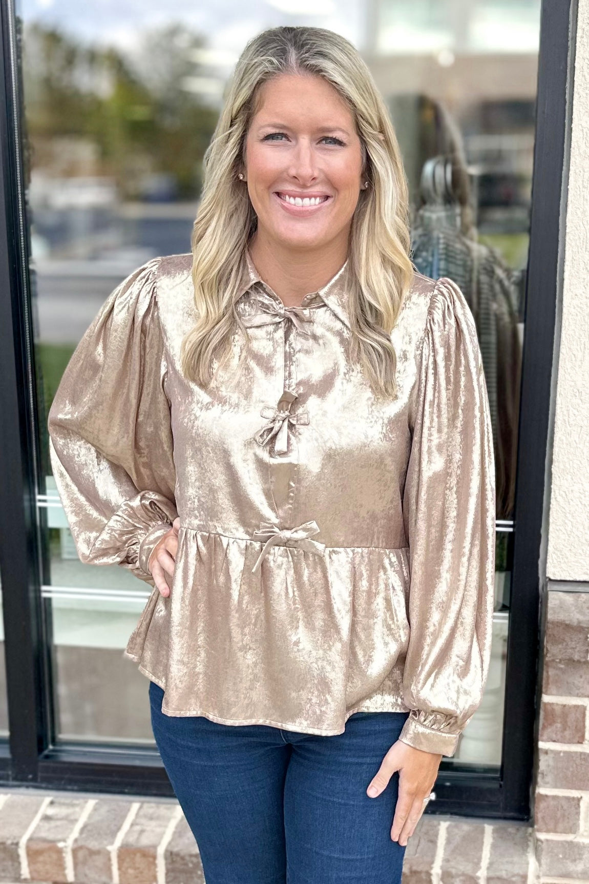 Metallic peplum top deals