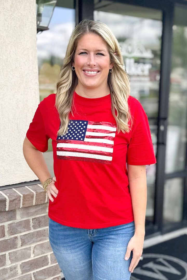 RED SEQUIN USA FLAG TOP