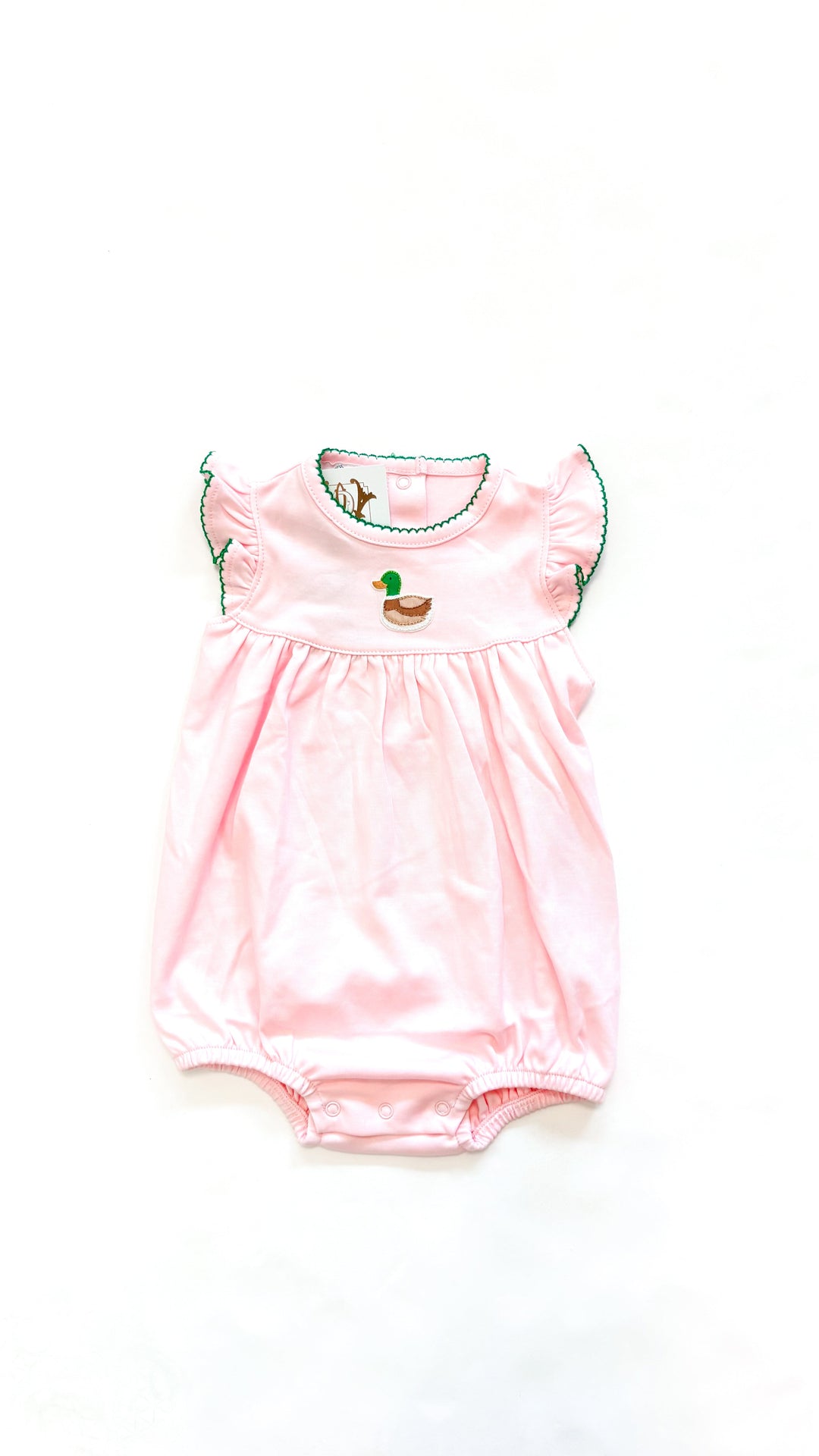 Mini Mallard Embroidered Pink Flutters Bubble – Baby Girl Mallard Duck Outfit