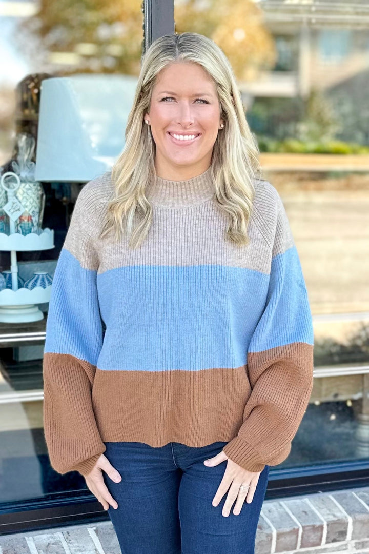 OATMEAL COLOR BLOCK SWEATER