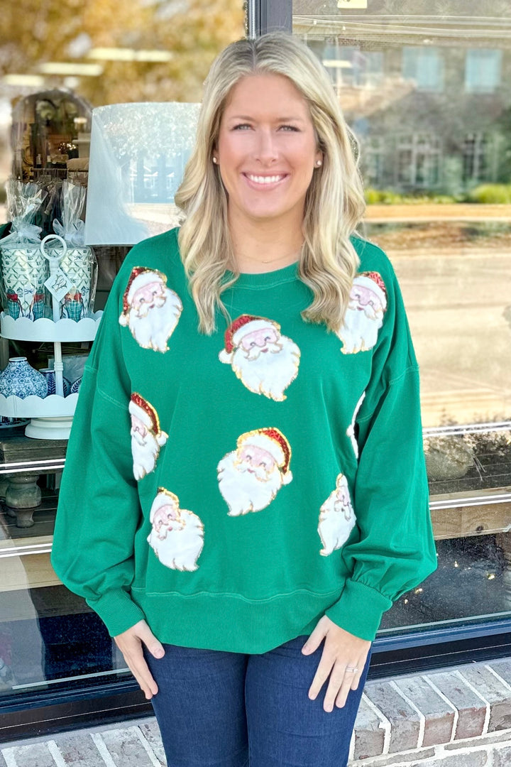 GREEN SEQUIN SANTA SWEATSHIRT