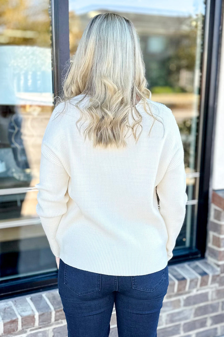 OATMEAL RIBBED VNECK SWEATER