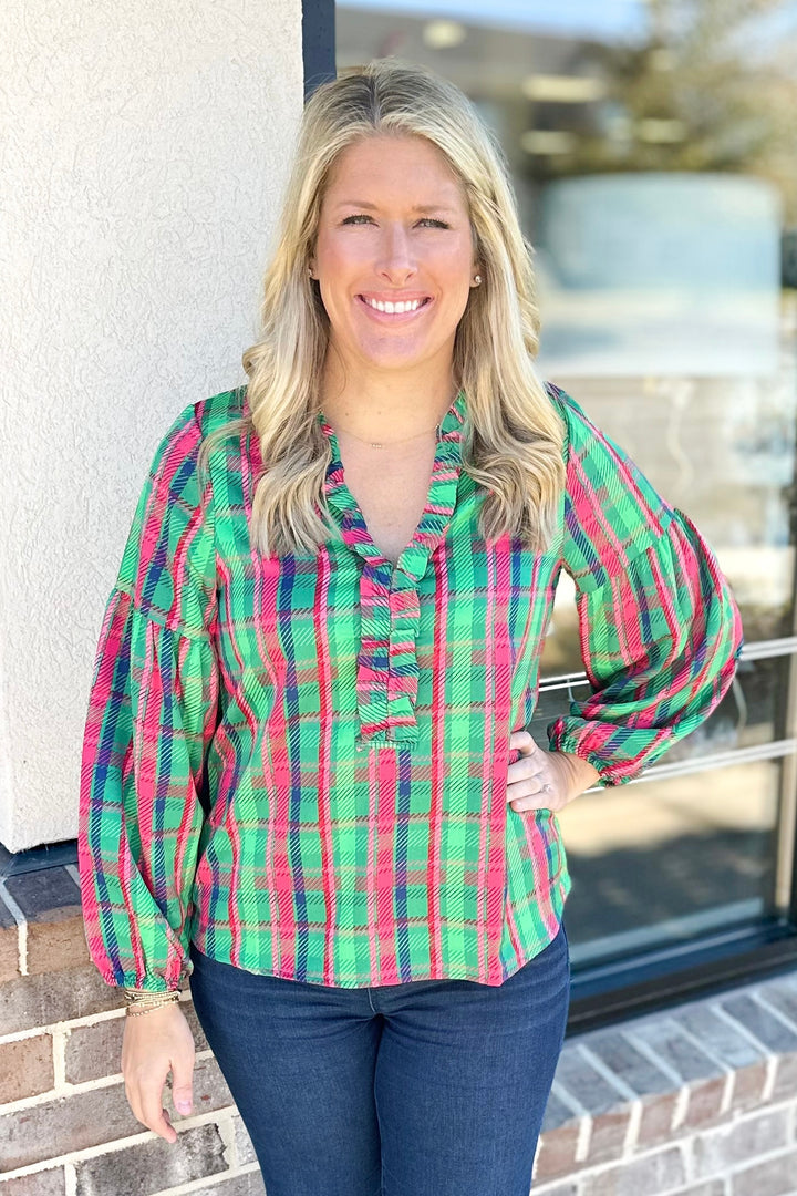 GREEN PLAID ALL ABOUT YOU LEXI TOP