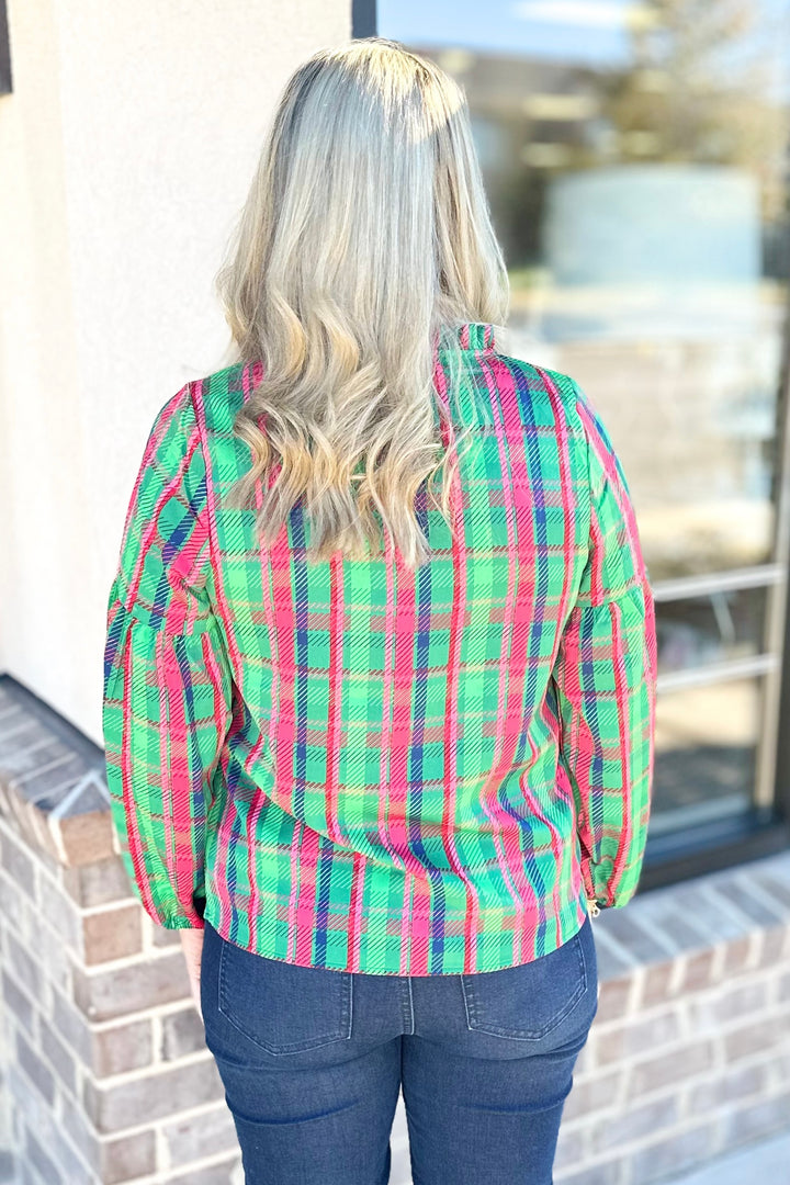 GREEN PLAID ALL ABOUT YOU LEXI TOP