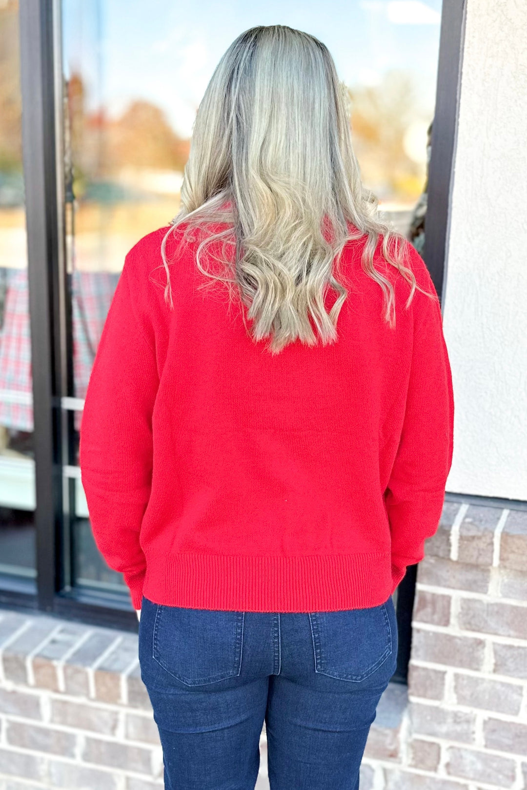 RED SEQUIN BOW SWEATER