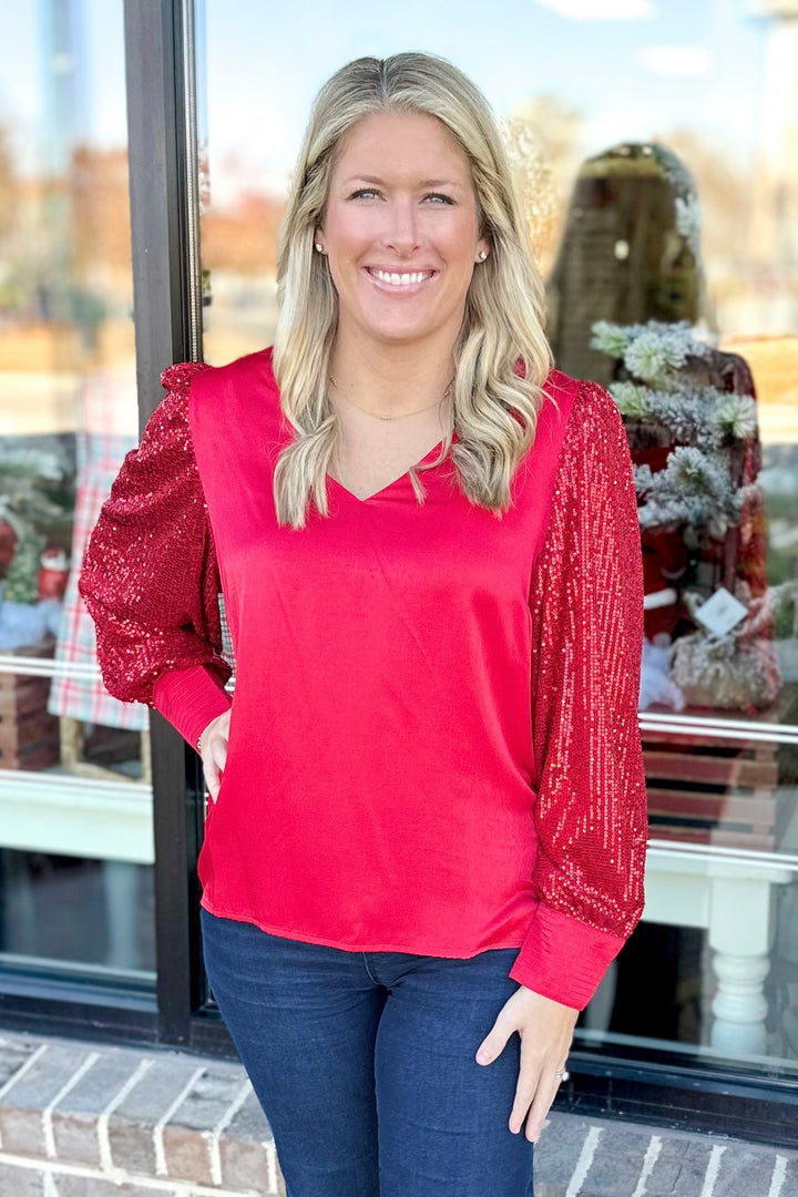 RED SEQUIN JORDAN TOP