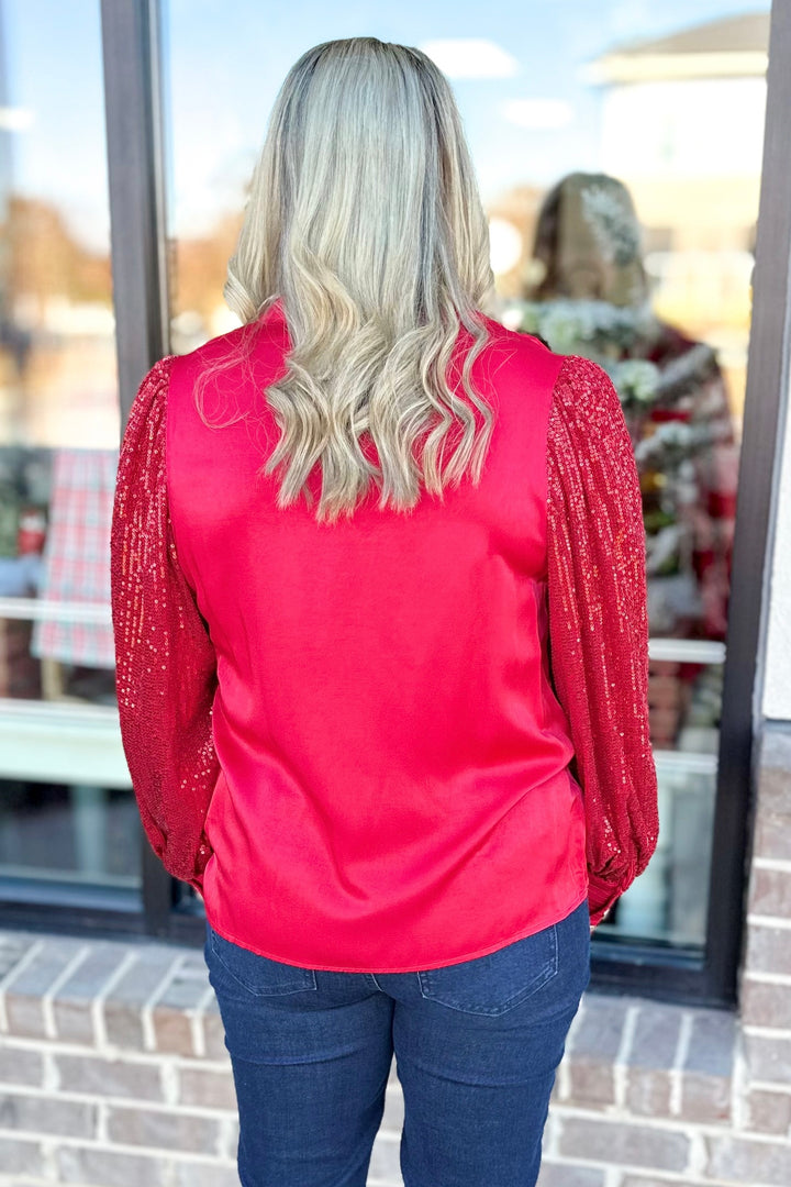 RED SEQUIN JORDAN TOP