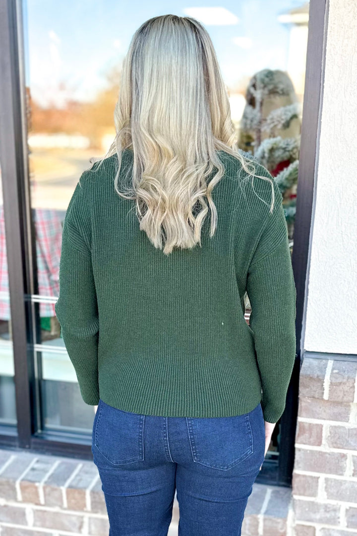 GREEN RIBBED VNECK SWEATER