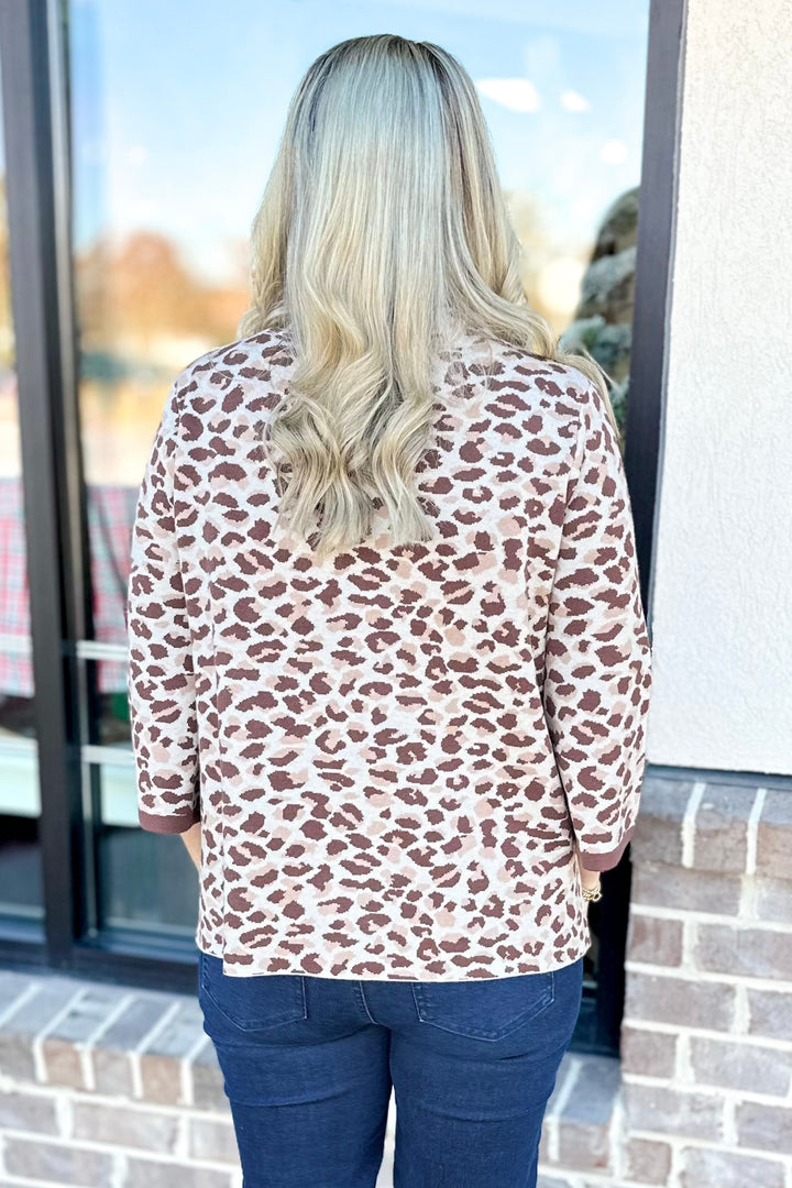 TAUPE CHEETAH MOCK NECK SWEATER