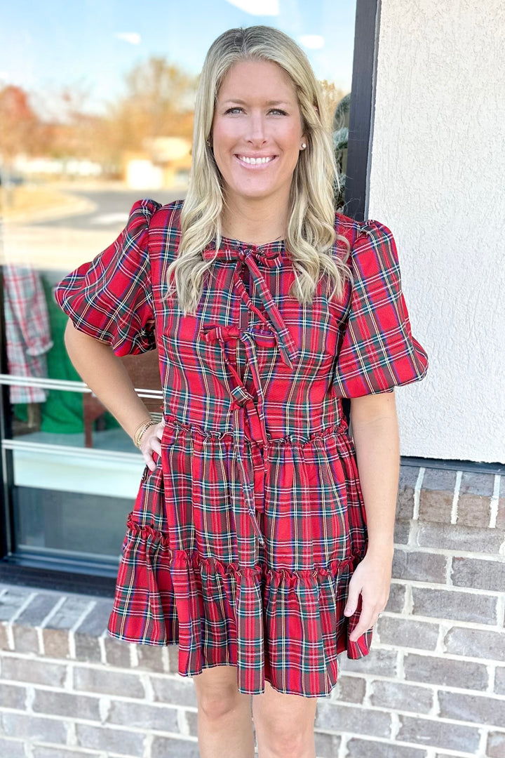 RED PLAID BABYDOLL DRESS