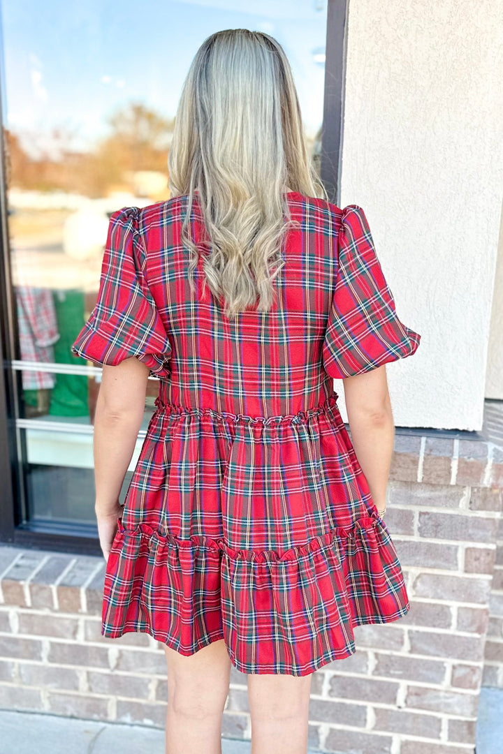 RED PLAID BABYDOLL DRESS