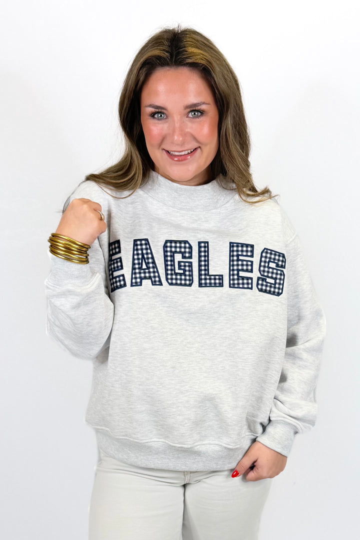EAGLES GINGHAM MOCK NECK SWEATSHIRT