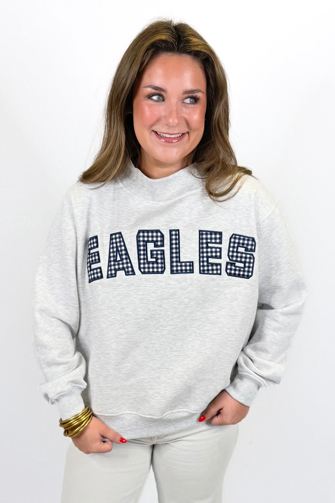 EAGLES GINGHAM MOCK NECK SWEATSHIRT