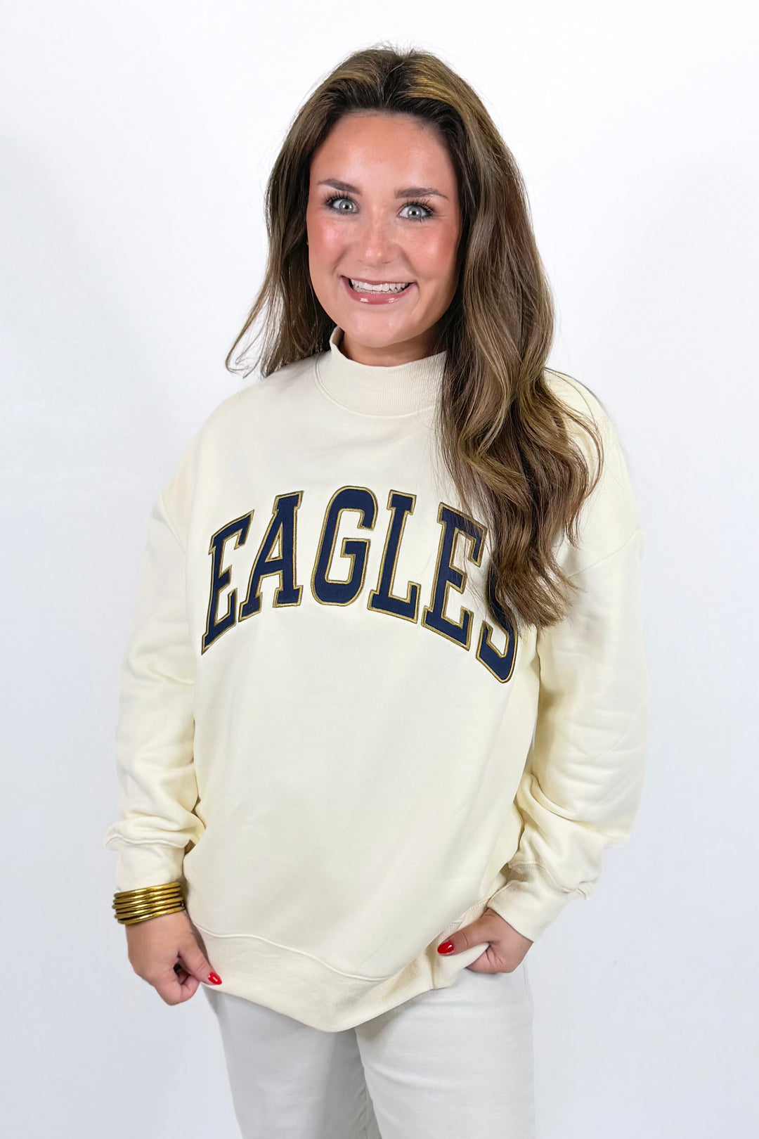 EAGLES NAVY TAN MOCK NECK SWEATSHIRT