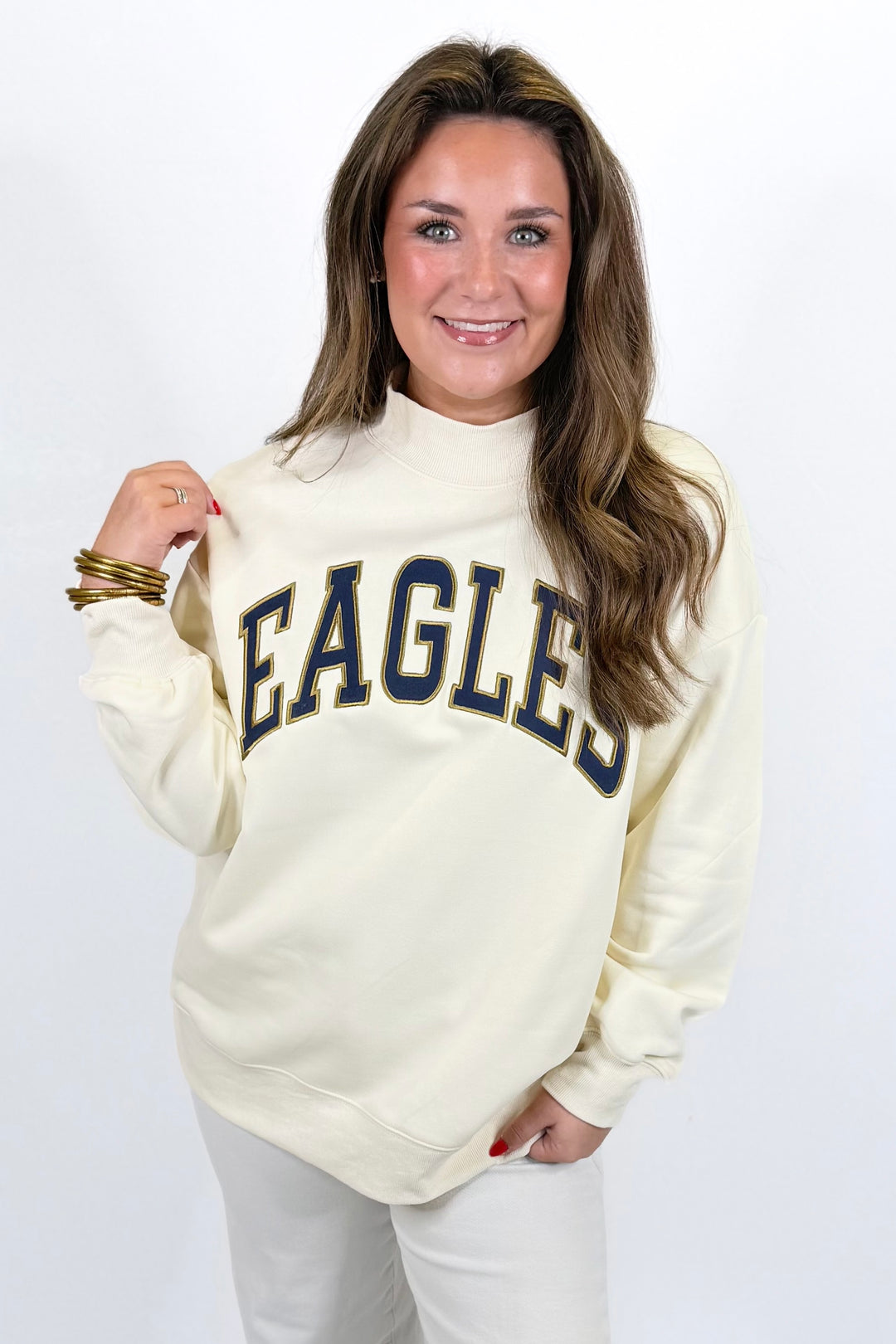 EAGLES NAVY TAN MOCK NECK SWEATSHIRT