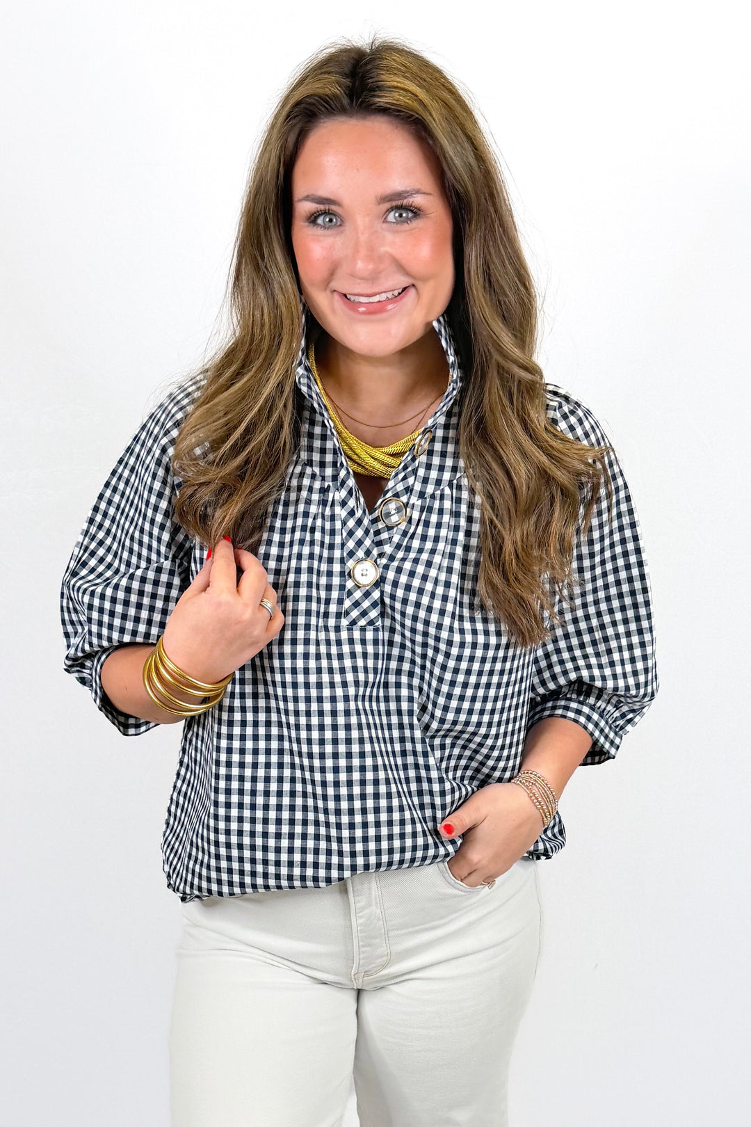 HOLLY SHAE: AVIE TOP | NAVY & WHITE GINGHAM