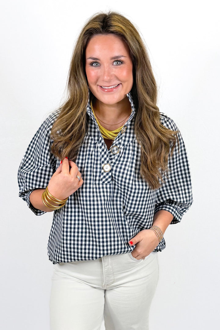 HOLLY SHAE: AVIE TOP | NAVY & WHITE GINGHAM