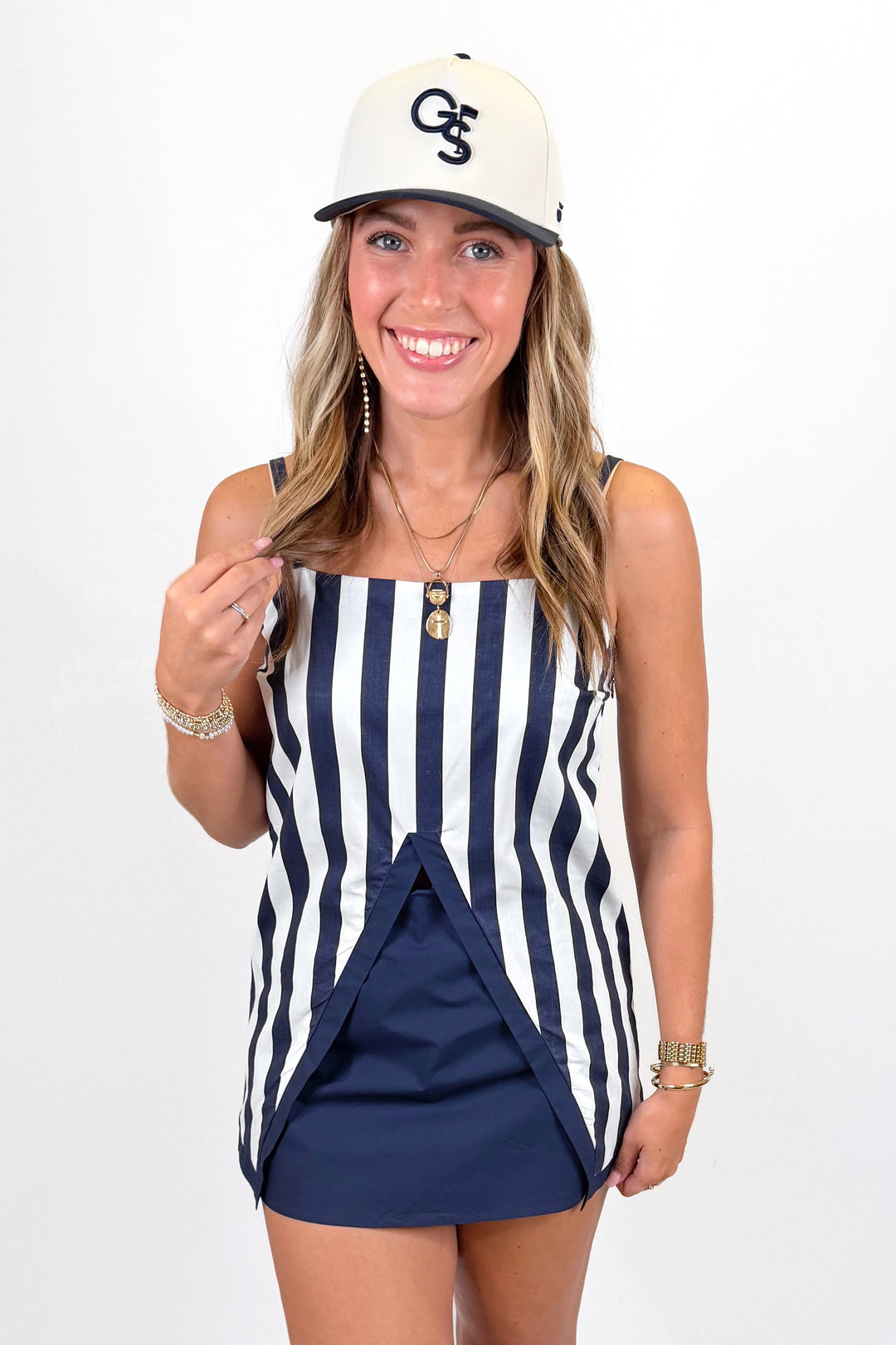 NAVY STRIPE FRONT SLIT TANK & SKORT SET