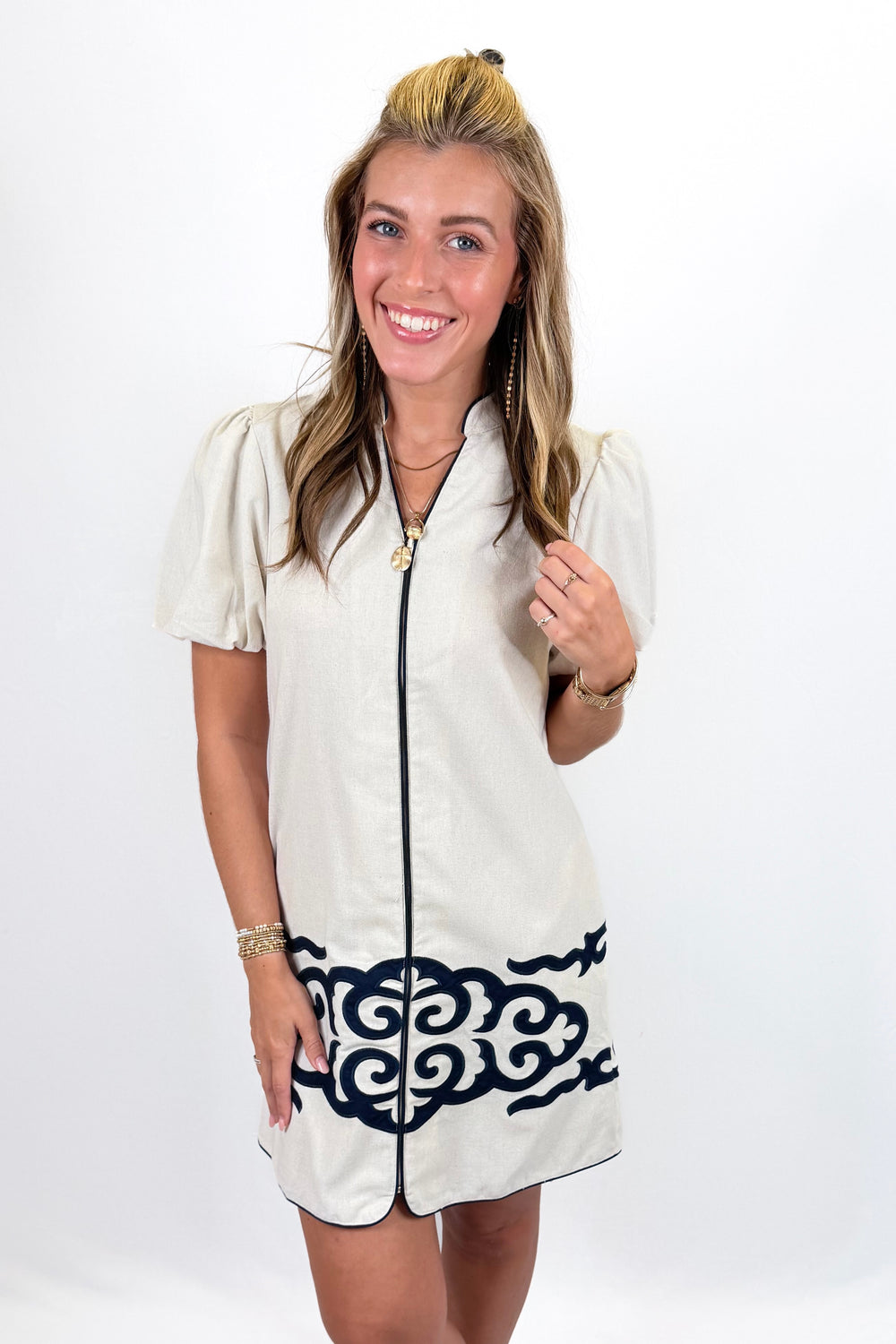 Cream & Black Applique Shift Dress | GiGio