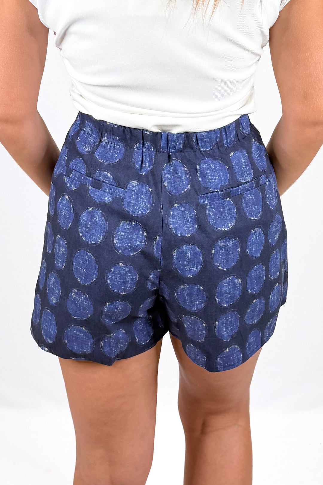 NAVY POLKA DOT GOLD BUTTON SKORT