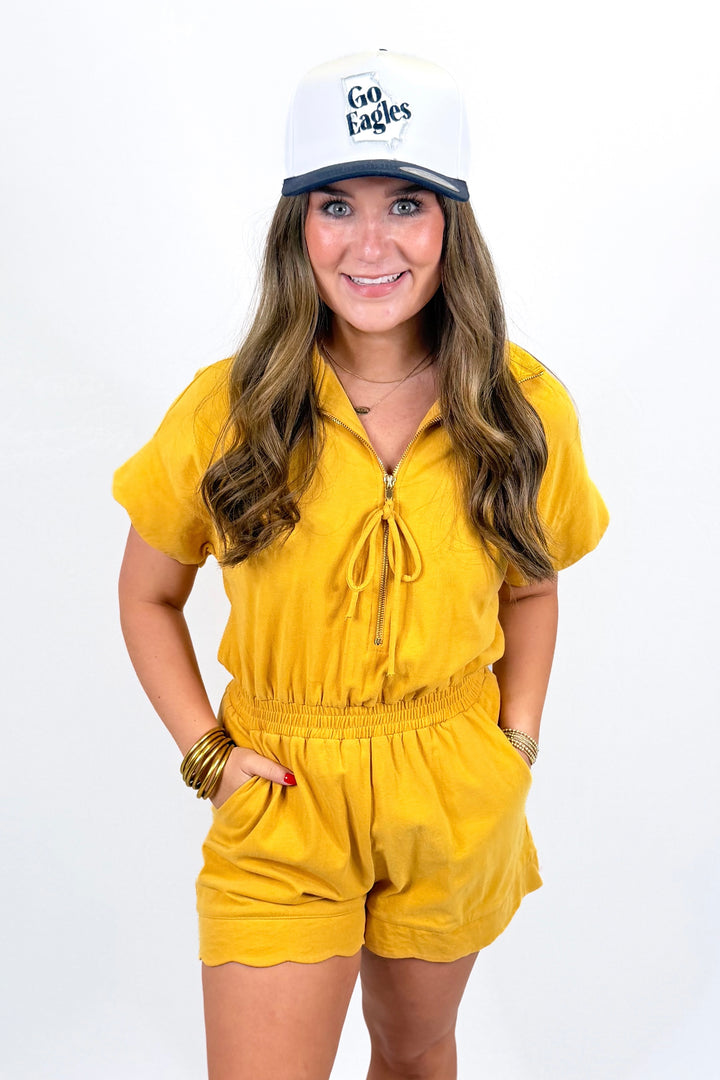 MUSTARD SCALLOP HEM ROMPER