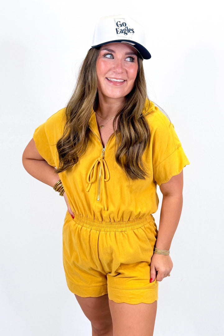 MUSTARD SCALLOP HEM ROMPER