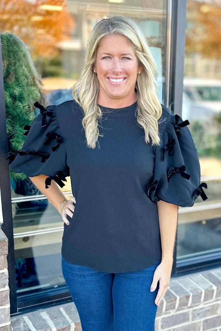 BLACK BOW PUFF SLEEVE TOP