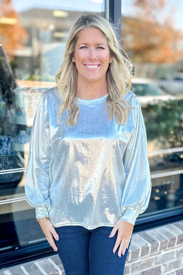 SILVER METALLIC DOLMAN SLEEVE TOP