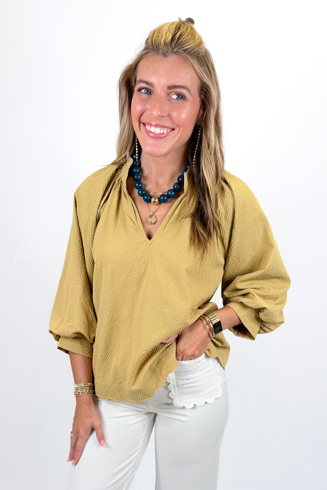 MUSTARD 3/4 SLEEVE TOP