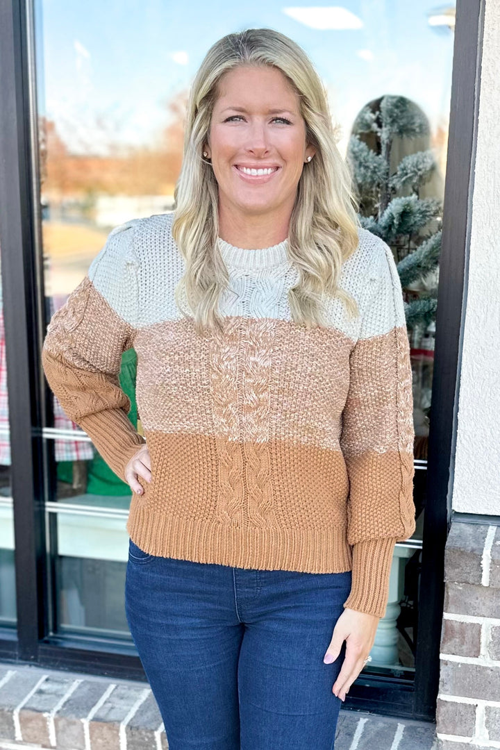 MUSTARD OMBRE CABLE KNIT SWEATER